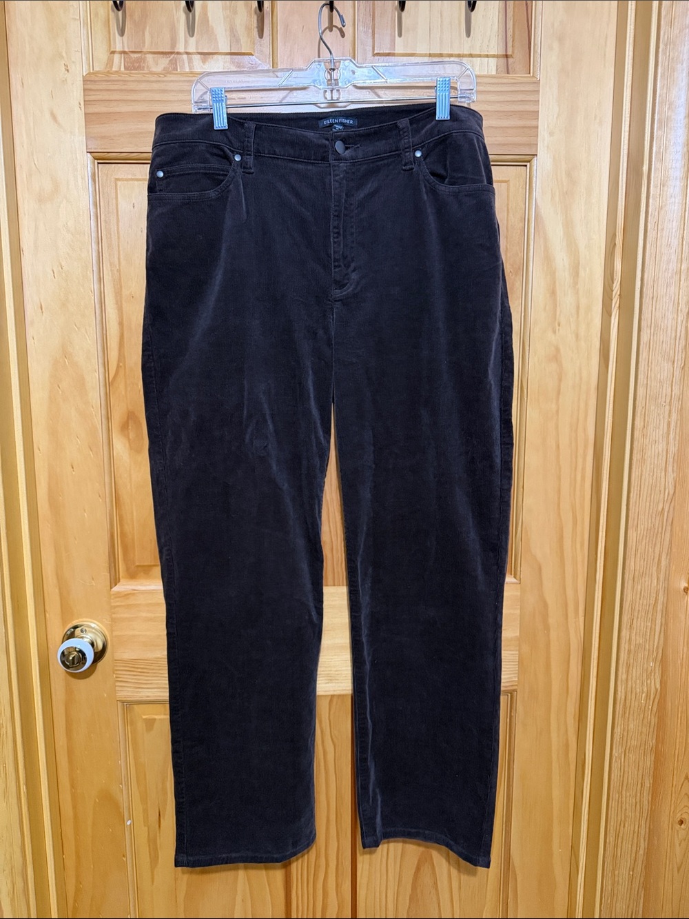 Eileen Fisher Organic Cotton Brown Straight-Leg Corduroy Pants, Size 16.